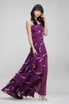 Buy_Shruti S_Wine Viscose, Crepe Sweetheart Neck Tie Dye Strappy Flared Dress _Online_at_Aza_Fashions