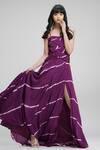 Shop_Shruti S_Wine Viscose, Crepe Sweetheart Neck Tie Dye Strappy Flared Dress _Online_at_Aza_Fashions