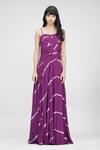 Shruti S_Wine Viscose, Crepe Sweetheart Neck Tie Dye Strappy Flared Dress _at_Aza_Fashions