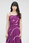 Buy_Shruti S_Wine Viscose, Crepe Sweetheart Neck Tie Dye Strappy Flared Dress 