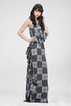 Shruti S_Gray Modal, Satin Ruffles Bandeau Neck Hand Block Print Grey Tube Gown _Online_at_Aza_Fashions