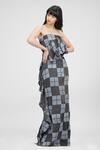 Buy_Shruti S_Gray Modal, Satin Ruffles Bandeau Neck Hand Block Print Grey Tube Gown _Online_at_Aza_Fashions
