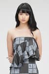 Buy_Shruti S_Gray Modal, Satin Ruffles Bandeau Neck Hand Block Print Grey Tube Gown 