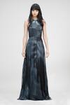 Shruti S_Black Georgette Tie-dyed Abstract Pattern Halter Neck Gown _at_Aza_Fashions