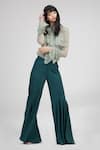 Shop_Shruti S_Green Chiffon Bandeau Neck Ruffle Shirt _Online_at_Aza_Fashions