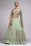 Shruti S_Green Star Net Embroidery Zari Sweetheart Neck Lehenga Set _Online_at_Aza_Fashions