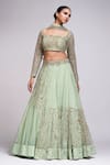 Buy_Shruti S_Green Star Net Embroidery Zari Sweetheart Neck Lehenga Set _Online_at_Aza_Fashions