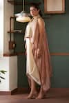 Buy_Bodhi Tree_Off White Silk Tussar Plain Cowl Neck Asymmetric Drape Dress With Jacket _Online_at_Aza_Fashions