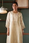 Buy_Bodhi Tree_Off White Tunic Silk Tussar And Tissue Zari Kurta & Pant Set _Online_at_Aza_Fashions