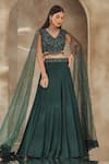 Buy_Seema Thukral_Emerald Green Blouse Georgette And Net Lehenga Organza & Crepe Floral & Set _Online_at_Aza_Fashions