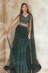 Seema Thukral_Emerald Green Blouse Georgette And Net Lehenga Organza & Crepe Floral & Set _at_Aza_Fashions