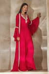 Buy_Seema Thukral_Pink Georgette, Satin Embroidery, Pearls, Sequins Neckline Jumpsuit And Jacket Set _Online_at_Aza_Fashions