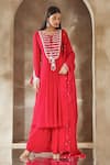 Seema Thukral_Pink Kurta And Palazzo Georgette Embroidery Anchor Threads Scallop Neckline Set For Kids_Online_at_Aza_Fashions