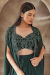 Shop_Seema Thukral_Emerald Green Blouse And Skirt Georgette Embroidery Zari Cape Open Set _Online_at_Aza_Fashions