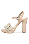 Buy_Fuchsia by aashaka mehta_Beige Stones, Beads, Cut Work, Sequins Mirror Embellished Block Heels _Online_at_Aza_Fashions