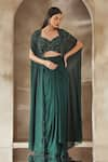 Seema Thukral_Emerald Green Blouse And Skirt Georgette Embroidery Zari Cape Open Set _Online_at_Aza_Fashions