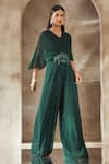 Buy_Seema Thukral_Emerald Green Georgette Embroidery Floral Patch Draped Jumpsuit For Women_Online_at_Aza_Fashions