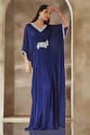 Seema Thukral Blue Chiffon, Satin Embroidery V-neck Neckline Kaftan Online at Aza Fashions Seema Thukral_Blue Chiffon, Satin Embroidery V-neck Neckline Kaftan _Online_at_Aza_Fashions
