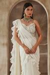 Buy Seema Thukral Ivory Georgette, Organza Embroidery, Pre-draped Ruffle Saree With Blouse Online at Aza Fashions Buy_Seema Thukral_Ivory Georgette, Organza Embroidery, Pre-draped Ruffle Saree With Blouse _Online_at_Aza_Fashions