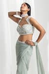 Shop_Seema Thukral_Green Choli- Georgette And Net Hand Pre-draped Saree With Work _at_Aza_Fashions