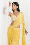 Shop_Seema Thukral_Yellow Choli- Georgette Pre-stitched Ruched Saree With Embroidered Choli_at_Aza_Fashions