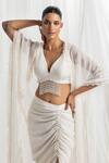 Shop_Seema Thukral_Ivory Cami Top And Skirt- Georgette Embellished Pearls Ruffle Cape With Cowl Set _at_Aza_Fashions