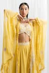 Shop_Seema Thukral_Yellow Blouse Georgette Hand Embroidery Pearls Plunge V Neck Cape And Sharara Set _at_Aza_Fashions