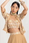Shop_Seema Thukral_Gold Blouse And Jacket Georgette Hand Embroidery Sequins Lehenga & Set _at_Aza_Fashions