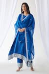 Shop_Koashee By Shubitaa_Blue Silk, Organza Embroidery, Sequins, Zari Round Neck Zardozi Kurta Set _Online_at_Aza_Fashions