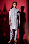 Bubber Couture_Grey Cotton, Silk Embroidery Stanis Layered Kurta Set _Online_at_Aza_Fashions
