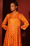 Buy_Shetab Kazmi_Orange Modal, Satin Mandarin Collar Floral Digital Print Peplum Top Gharara Set _Online_at_Aza_Fashions