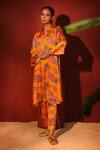 Shetab Kazmi_Orange Modal, Satin Collared Floral Digital Print Shirt And Pant Set _Online_at_Aza_Fashions