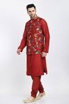 Shop_Samant Chauhan_Red Vegan Leather Printed Floral Quilted Bundi And Kurta Set _Online_at_Aza_Fashions