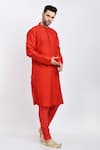 Shop_Samant Chauhan_Red Vegan Leather Embroidery Thread Mandarin Collar Pintuck Kurta Set _Online_at_Aza_Fashions