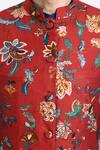 Samant Chauhan_Red Cotton Silk Floral Print Bundi And Kurta Set_Online_at_Aza_Fashions