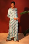 Shetab Kazmi_Blue Modal Satin Printed Floral Digital Round Kurta Palazzo Set _Online_at_Aza_Fashions