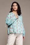 Aarke Ritu Kumar_Blue Cotton Paisley Print Top_Online_at_Aza_Fashions