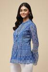 Buy_Aarke Ritu Kumar_Blue 100% Polyester Printed Geometric Mandarin Collar Top For Women_Online_at_Aza_Fashions
