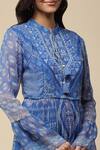 Aarke Ritu Kumar_Blue 100% Polyester Printed Geometric Mandarin Collar Top For Women_at_Aza_Fashions