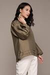 Buy_Aarke Ritu Kumar_Green Viscose And Cotton Mandarin Collar Puff Sleeve Top For Women_Online_at_Aza_Fashions