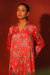 Buy_Shetab Kazmi_Red Modal, Satin V-neck Floral Print Tunic And Pant Set _Online_at_Aza_Fashions
