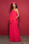 Buy_Style Junkiie_Fuchsia Moss Crepe Plain Halter Neck Flared Jumpsuit  _Online_at_Aza_Fashions