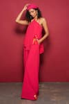 Shop_Style Junkiie_Fuchsia Moss Crepe Plain Halter Neck Flared Jumpsuit  _Online_at_Aza_Fashions