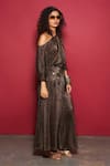 Shop_Style Junkiie_Brown Metallic Crushed Embellished One Shoulder Jumpsuit  _Online_at_Aza_Fashions