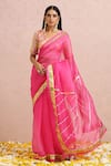 Label Nitika_Fuchsia Saree Organza Hand Embroidered Gota And With Chanderi Blouse  _Online_at_Aza_Fashions