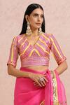 Buy_Label Nitika_Fuchsia Saree Organza Hand Embroidered Gota And With Chanderi Blouse  _Online_at_Aza_Fashions