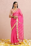 Label Nitika_Fuchsia Saree Organza Hand Embroidered Gota And With Chanderi Blouse  _at_Aza_Fashions