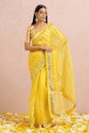 Label Nitika_Yellow Organza Hand Embroidered Gota Striped Saree With Blouse  _Online_at_Aza_Fashions