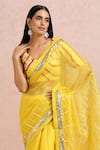 Shop_Label Nitika_Yellow Organza Hand Embroidered Gota Striped Saree With Blouse  _Online_at_Aza_Fashions