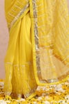 Label Nitika_Yellow Organza Hand Embroidered Gota Striped Saree With Blouse  _at_Aza_Fashions